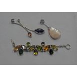 925 SILVER BRACELET SET WITH PERIDOT, SMOKEY QUARTZ ETC,