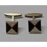 PAIR OF 18CT WHITE GOLD ONYX & DIAMOND SET CUFFLINKS