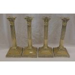 4 SILVER PLATED CORINTHIAN COLUMN CANDLESTICKS