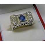 FRENCH ART DECO STYLE SAPPHIRE & DIAMOND SET RING