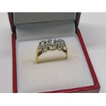 18CT GOLD 3-STONE BRILLIANT CUT DIAMOND SET RING, APPROX. 0.