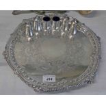 SILVER PLATED SALVER ON LIONS PAW FEET & CRUET SET