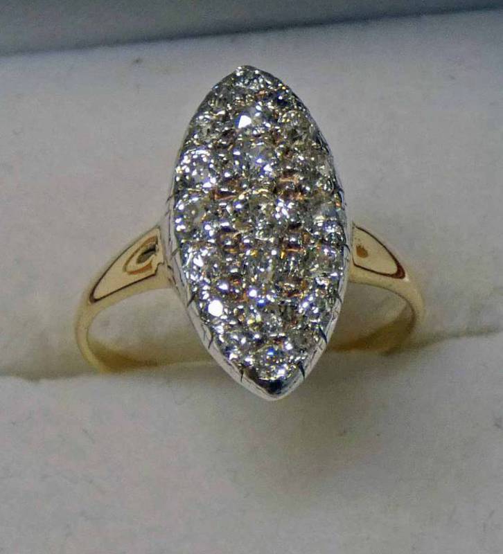 VICTORIAN DIAMOND SET MARQUISE CLUSTER RING Condition Report: Ring size: N.