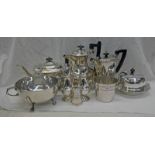 SELECTION OF SILVER PLATED WARE INCLUDING ICE BUCKET, 2 SUGAR CASTORS, PEPPER MILL, 2-HANDLED BOWL,