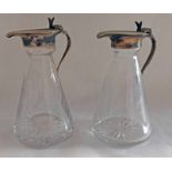 PAIR OF SILVER MOUNTED GLASS WHISKY TOTS,