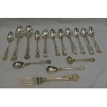 SELECTION OF SILVER CUTLERY TO INCLUDE TEASPOONS, FORK, SALT SPOON,