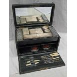 VICTORIAN DRESSING CASE WITH SILVER MOUNTED GLASS JARS & SCENT BOTTLES Condition Report: