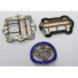 3 EARLY 20TH CENTURY ENAMEL DECORATED BUCKLES