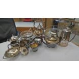 SELECTION OF SILVER PLATED WARE TO INCLUDE TEA SERVICE, JUGS,