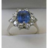 SAPPHIRE & DIAMOND CLUSTER RING,