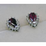 PAIR 18CT WHITE GOLD RUBY & DIAMOND EARSTUDS,