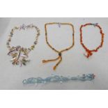 LOT WITHDRAWN - 4 COLEMAN DOUGLAS PEARL NECKLACES: AQUAMARINE LOOP-A-LOOP NECKLACE ON 10K CLASP,