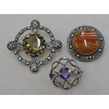 SCOTTISH SILVER BANDED AGATE BROOCH BY ROBERT ALLISON EDINBURGH,