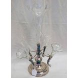 EARLY 20TH CENTURY SILVER PLATED & CUT GLASS 5-BRANCH EPERGNE - 44CM TALL