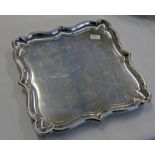 SILVER CARD TRAY WITH SCALLOPED BORDER & SCROLL FEET, SHEFFIELD 1902 - 460G,