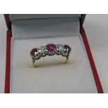 RUBY & DIAMOND SET 5 STONE RING,