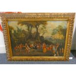 18TH CENTURY STYLE CONTINENTAL MARKET SCENE, UNSIGNED, GILT FRAMED OIL PAINTING ON COPPER,