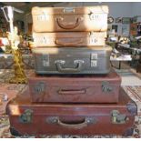 5 LEATHER AND OTHER SUITCASES