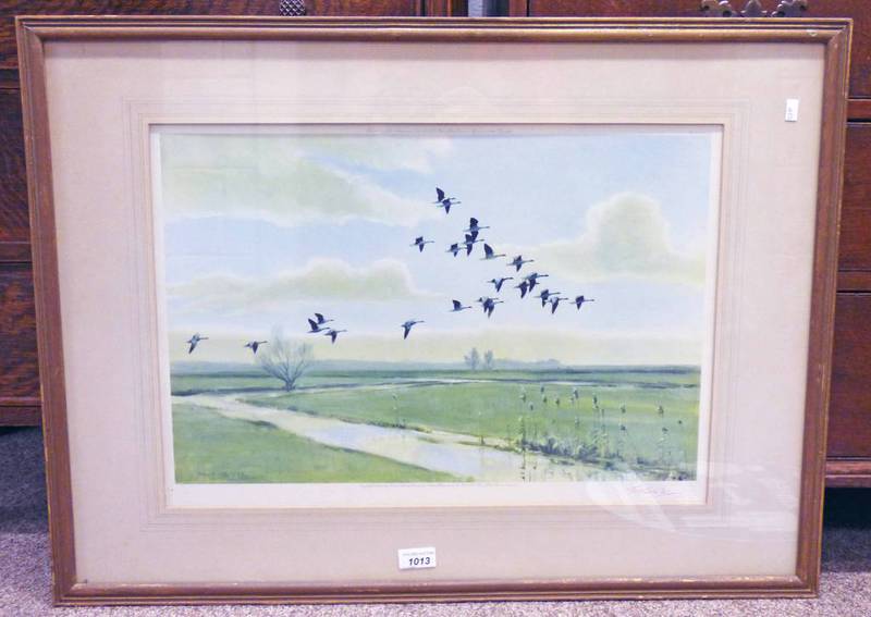 PETER SCOTT PINK FEET THE WILD GEESE SIGNED PRINT 60 X 80 CMS