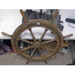 EARLY 20TH CENTURY SHIPS WHEEL WITH BRASS MOUNTS AND HUB,