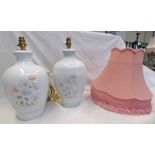 2 PORCELAIN TABLE LAMPS & 2 PINK SHADES