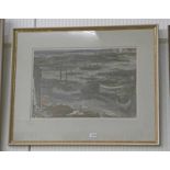 IRENE HALLIDAY - (ARR) TOWARDS THE LIFEBOAT SHED FROM FERRYDEN SIGNED FRAMED WATERCOLOUR 37 X 55