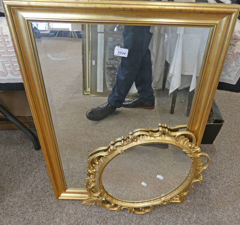 GILT FRAMED MIRROR WITH BEVELLED EDGE & GILT FRAMED OVAL MIRROR Condition Report: