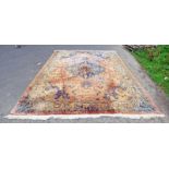 ORANGE & BLUE MIDDLE EASTERN RUG, 353 X 275 CM Condition Report: Fading throughout.