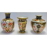 3 SMALL ROYAL CROWN DERBY VASES - 8.