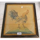 EARLY 19TH CENTURY FRAMED SILK WORK TAPESTRY OF A COCKRELL 32 CM X 28 CM