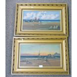 PAIR OF GILT FRAMED OIL PAINTINGS OF BEACH SCENES BY J.