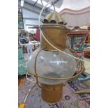 HANGING GLASS AND METAL LAMP WITH VENTED TOP,