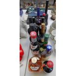 COURVOISIER BRANDY BOTTLES, PORT, SHERRY BOTTLE, LAUDERS WHISKY,