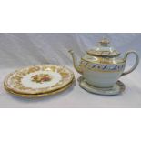 PAIR OF SPODE FRUIT DECORATED PLATES WITH GILT FLORAL BORDER,