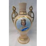 19TH CENTURY PORCELAIN TWIN HANDLED PORTRAIT VASE BALUSTER VASE WITH PORTRAIT OF A YOUNG QUEEN