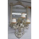 19TH CENTURY GILDED MIRROR WITH LATER WHITE DECORATION,