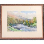 JACKSON SIMPSON, AUTUMN ON THE DON AT BRUX, SIGNED IN PENCIL, FRAMED WATERCOLOUR, 25 X 35.
