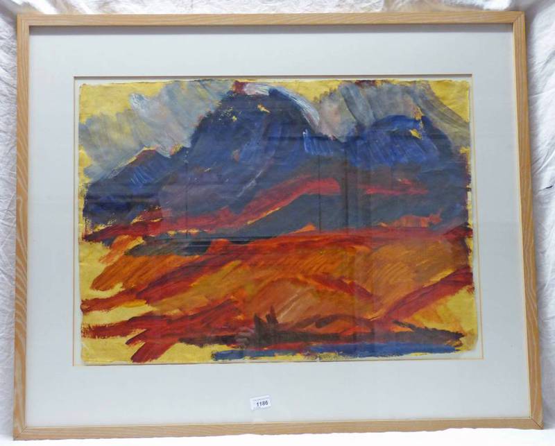 FRAMED GOUACHE HIGHLAND SCENE MONOGRAMMED JB - 57 X 79CM