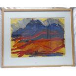 FRAMED GOUACHE HIGHLAND SCENE MONOGRAMMED JB - 57 X 79CM