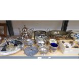 SELECTION OF VARIOUS SILVER PLATED WARE INCLUDING CHAMBERSTICK, TURNOVER DISH,