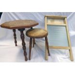 POKER WORK STOOL TABLE WITH CARVED DECORATION AND WASHBOARD