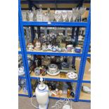 LARGE SELECTION OF VARIOUS GLASSWARE PORCELAIN ETC INCLUDING ORIENTAL VASES,