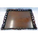 MAHOGANY GALLERY TRAY WITH PIERCED WORK BORDER - 61CM WIDE