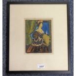 JAMES WATERSTON HERALD LADY WITH A RED HAIR BOW INITIALLED FRAMED WATERCOLOUR 18 X 14CM