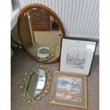 GILT FRAMED OVAL MIRROR , WOOD FRAMED OVAL MIRROR,