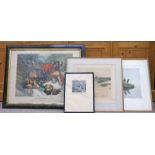 SELECTION OF VARIOUS COLOURED ENGRAVINGS BY KARL EWALD OLSZEWSKI, BLACK & WHITE ETCHINGS,