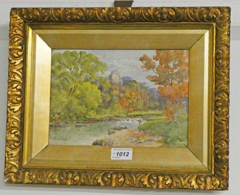 G H FERNIEHERST CASTLE INDISTINCTLY SIGNED GILT FRAMED WATERCOLOUR 17.5 X 25.