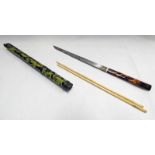 19TH CENTURY GREEN & BROWN TORTOISESHELL KNIFE & CHOPSTICK SET - 30 CM LONG Condition