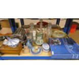 SELECTION OF VARIOUS PORCELAIN GLASSWARE ETC INCLUDING GREEN WEDGWOOD JUG, GLASS DECANTERS,
