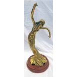 BRASS ART NOUVEAU STYLE FIGURE ON CIRCULAR BASE,